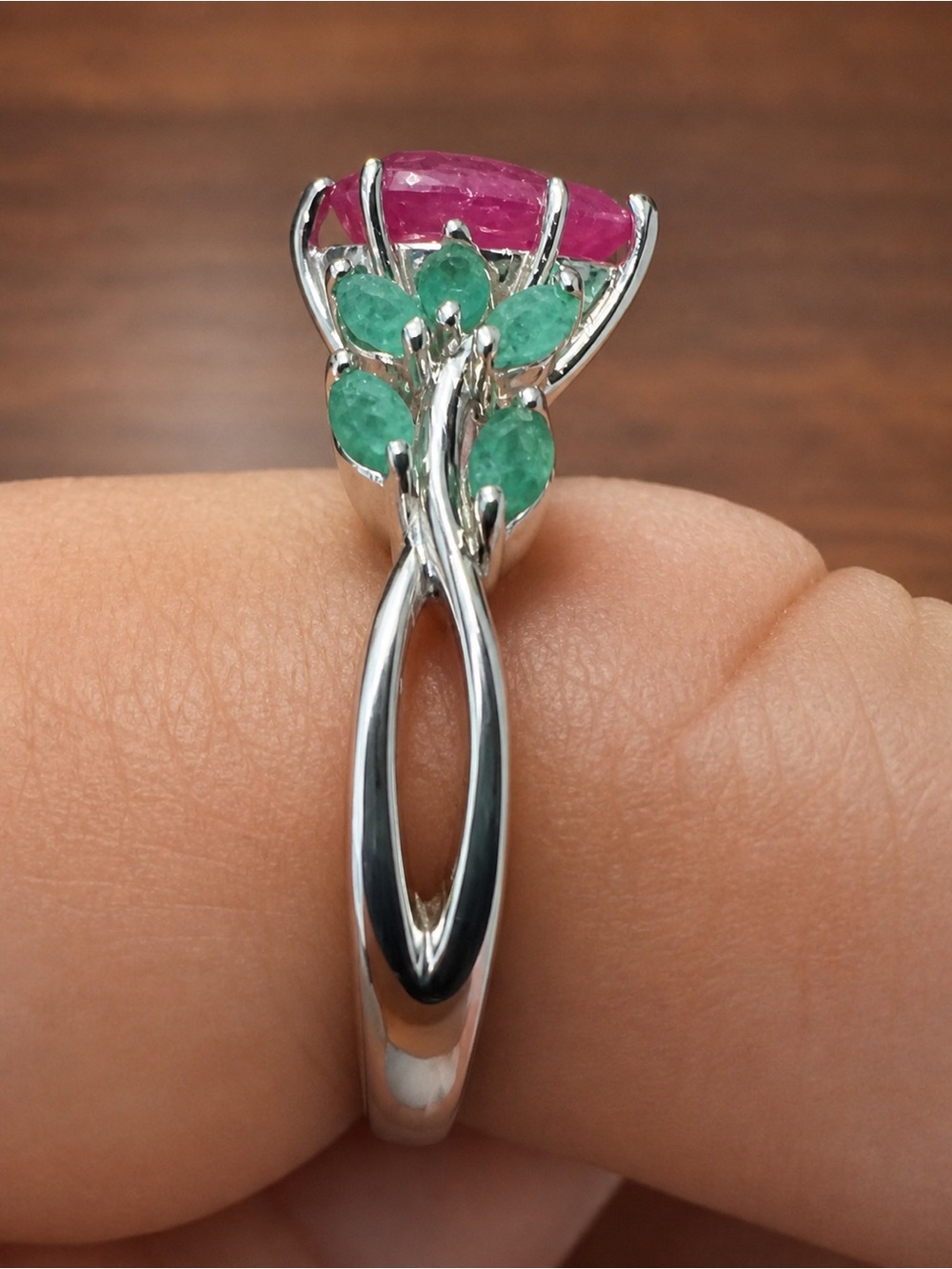 Natural Ruby Emerald 925 Silver Ring – Pear Marquis Bespoke Statement 8.75 #601 - Picture 5 of 9